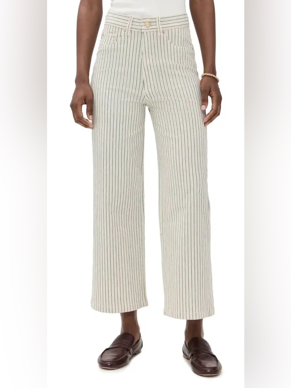 DL1961 Seashell Stripe Hepburn High Rise Wide Leg Ankle Jean 26 Coastal